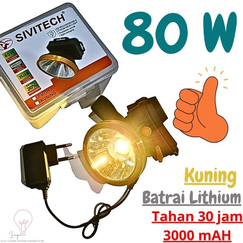 Senter Kepala 80W Kuning SIVITECH Super Terang