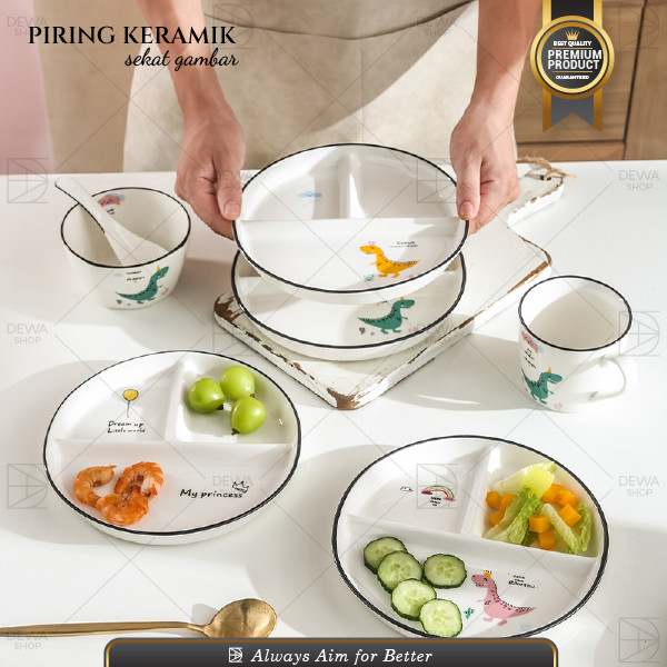 Piring Makan Keramik 3 Sekat Plate For Diet Korean Aesthetic Divided Plate