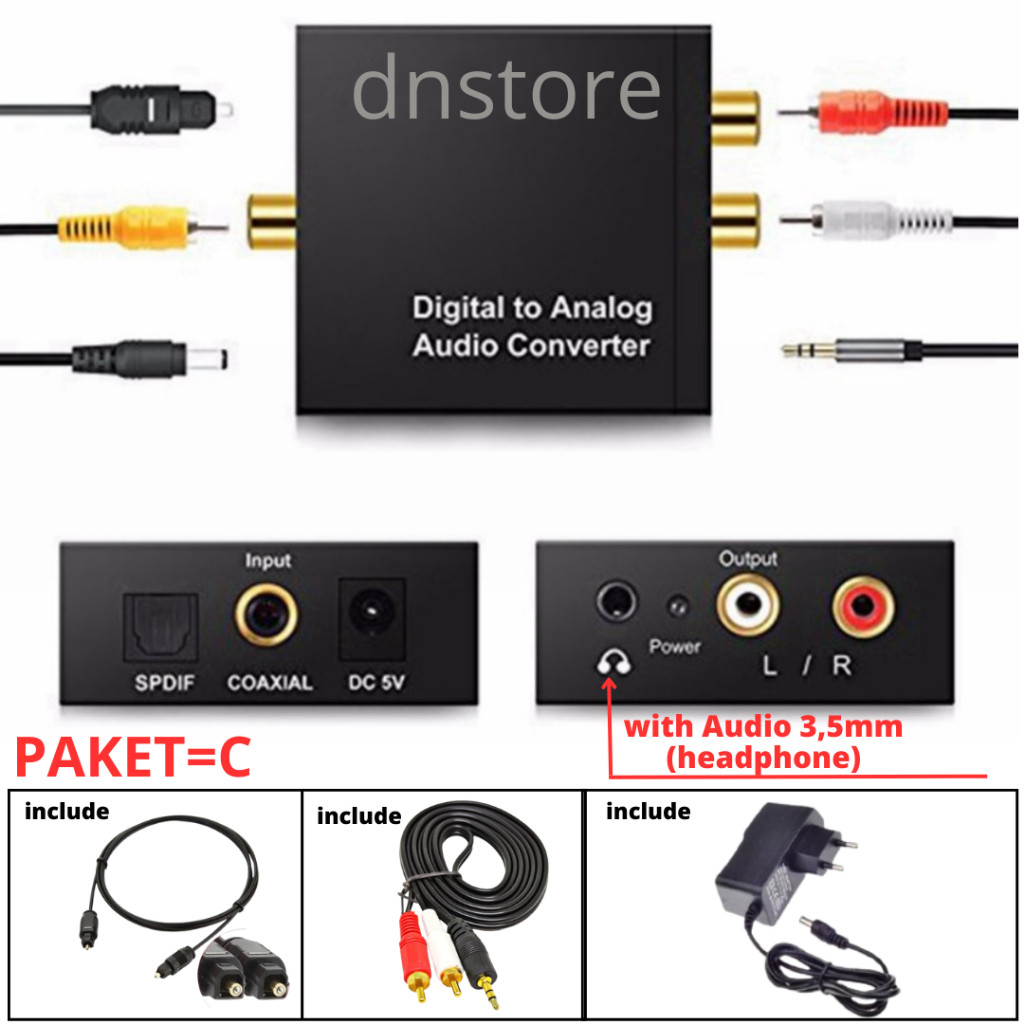 Converter audio tv digital (smart TV LED) Optical Toslink coaxial ke RCA With AUDIO 3.5mm