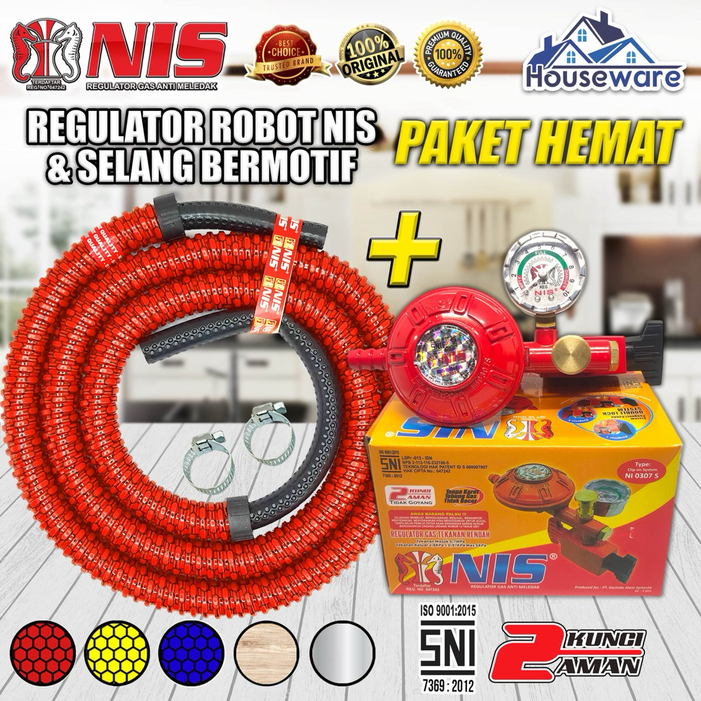 REGULATOR NIS ROBOT 0307 (Double Lock) PAKET HEMAT SELANG GAS