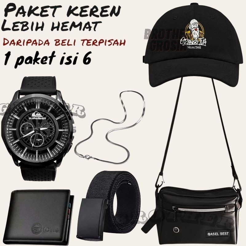 (Promo Paket Istimewa Pria Keren Combo Star Pria Terbaru ) 6 In 1/Jam Tangan Pria Keren Beli Jam Tan