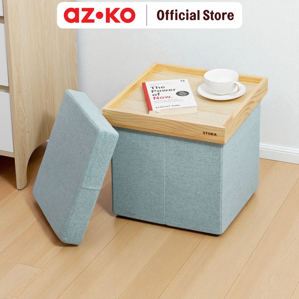Azko Stora 38X38 Cm Luvo Bangku Ottoman Lipat - Hijau Teal Tempat Duduk Serbaguna Bangku Multifungsi