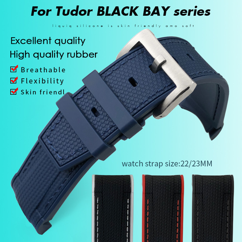 22mm 23mm Natural Rubber Silicone Wat-band Fit for Tudor Black Bay Bronze GMT Pelagos Waterproof Sof