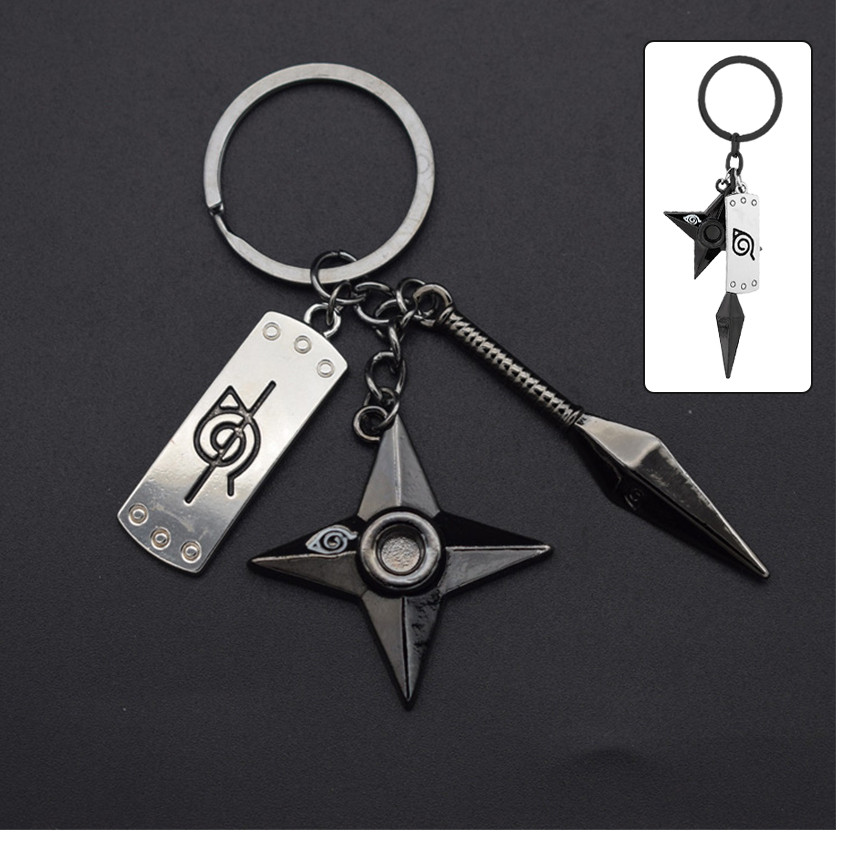 Gantungan Kunci Naruto Anime Hokage – Pendant paduan shuriken/kunai, ada simbol Konoha & karakter It