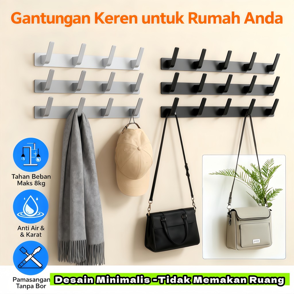 [ PREMIUM LUXURY ] Hook Kapstock Gantungan Baju 3 4 5 6 8 cabang Alumunium Besi anti karat tahan lam