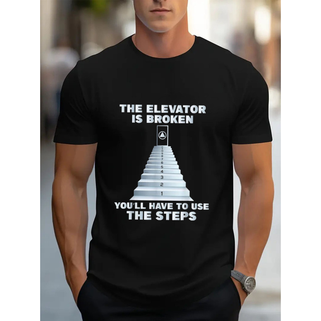 Kaos Grafis Joke Lift Lucu Pria - 100% Ukuran Besar Santai, Cetakan "Lift Rusak" dengan Desain Eskal