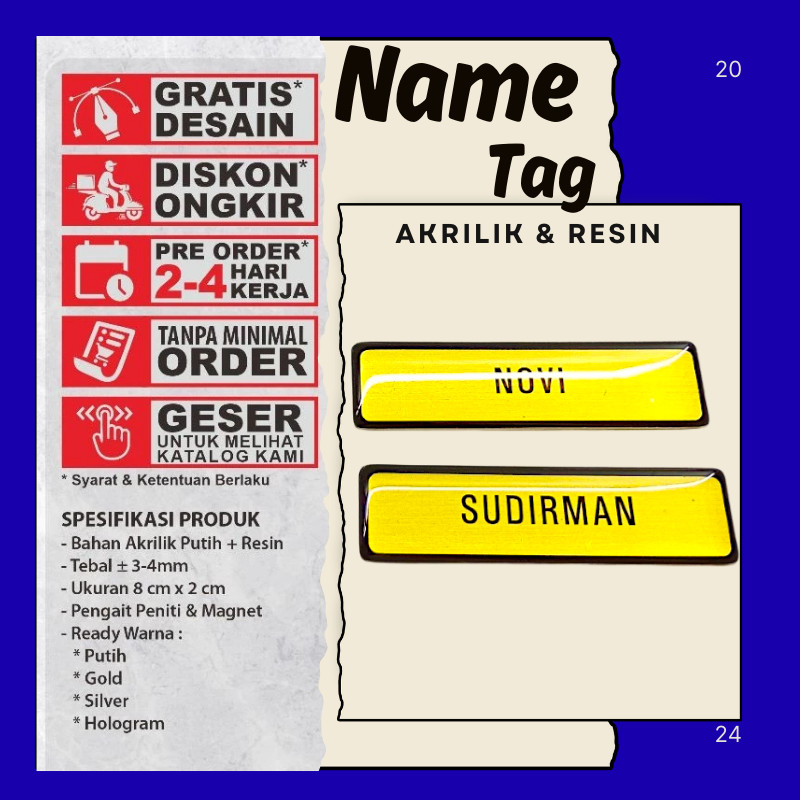 Name Tag Nama Dada Nama Dokter Akrilik Magnet Peniti Gold Silver