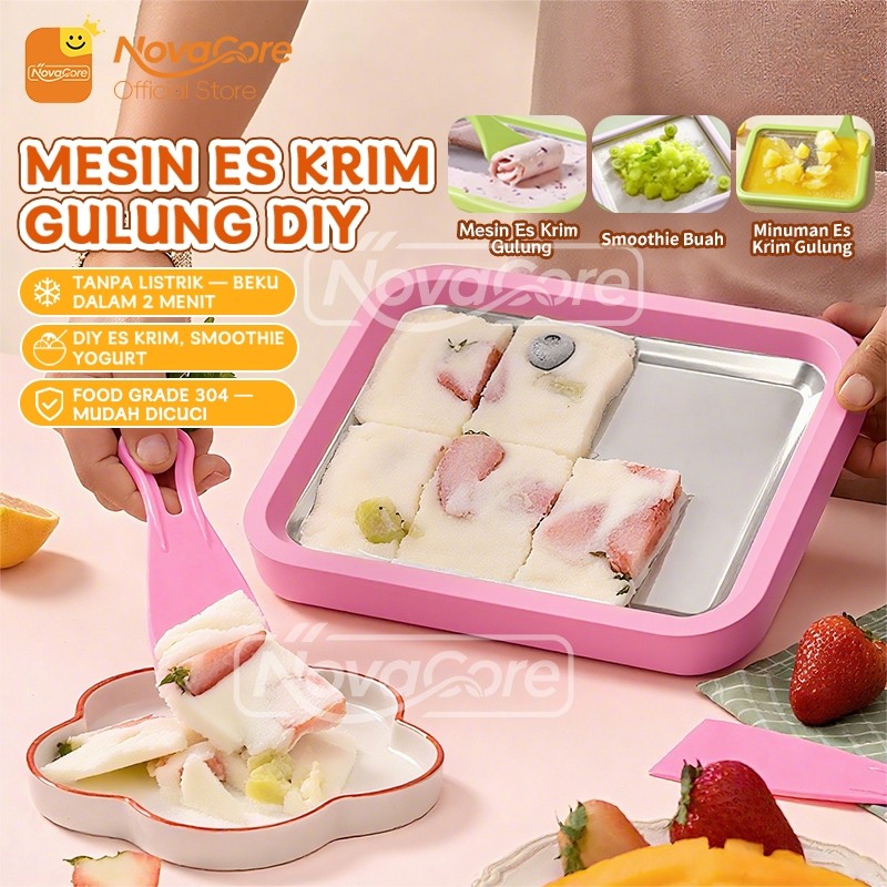 Mini Mesin Es Krim Gulung DIY Tanpa Listrik | Alat Pembuat Es Krim Yogurt Goreng | Beku Cepat 2 Meni