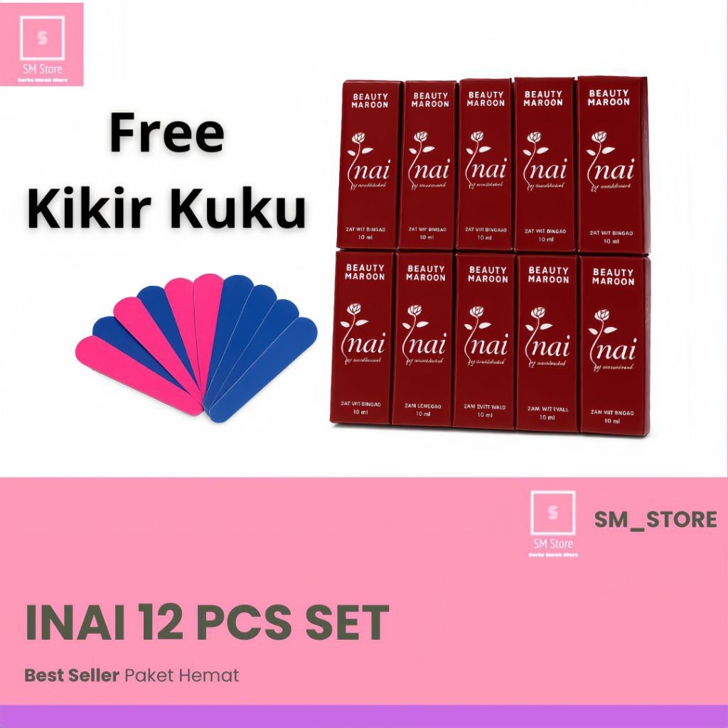 Inai Kuku Halal Muslimah 10Pcs Set + Free Kikir | Inai Pacar Kuku Tahan Lama Warna Cantik