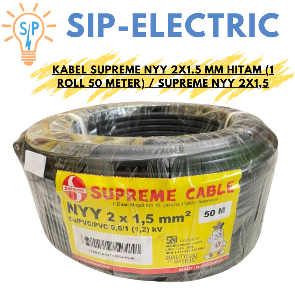 Kabel Supreme Nyy 2X1.5 Mm Hitam (1 Roll 50 Meter) / Supreme Nyy 2X1,5 Mm