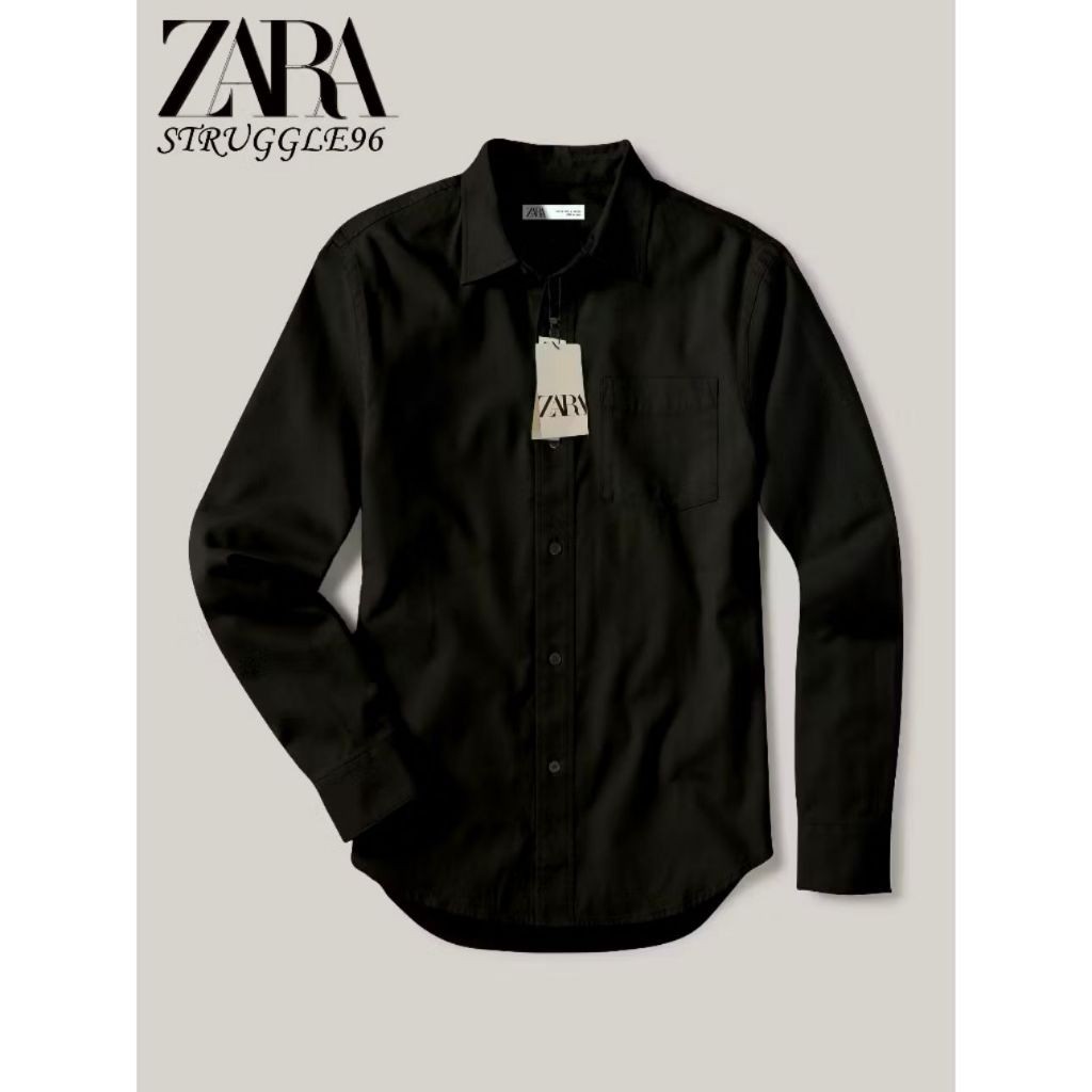 Zara Man Kemeja Polos Pria Lengan Panjang Slim Fit Hitam