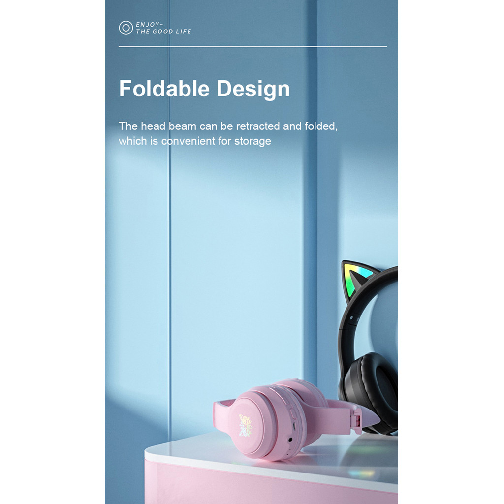 ONIKUMA Gaming Gaming Headset Bluetooth Headset Cat Ear Noise Cancellation High Sound Quality Cute