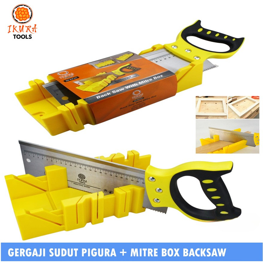 Mitre Box Saw Set Paket Gergaji Dan Box Mal Clamping Potong Sudut Siku Frame Pigura Miter Box Set