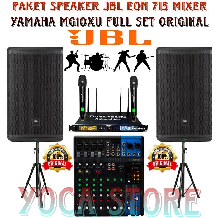 Paket Karaoke JBL EON 715 Mixer Yamaha Mg-10 2 Mic Wireless ORIGINAL