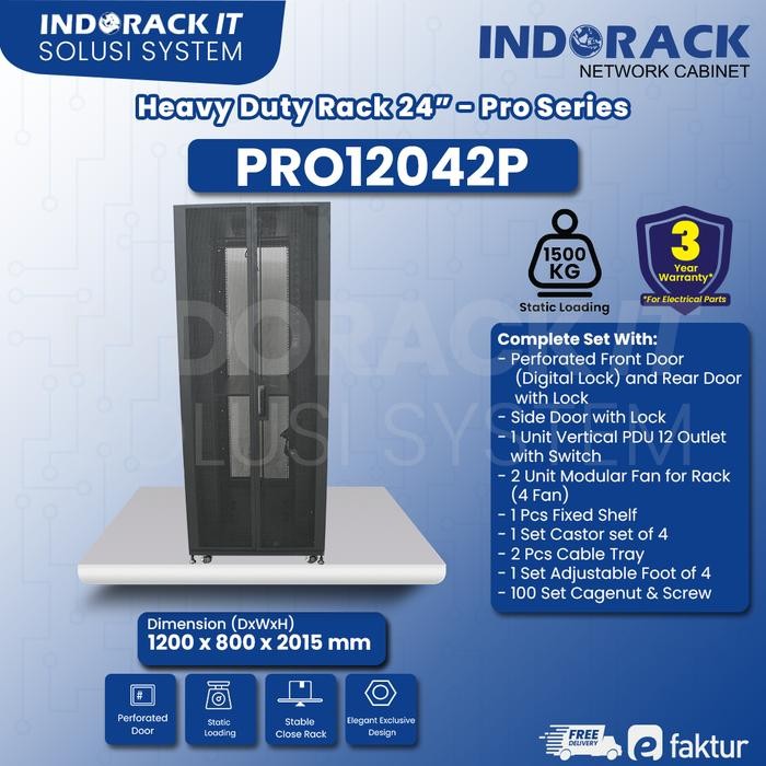 PRO12042P Rack server 42U INDORACK Perforated Door Depth 1200mm Rak