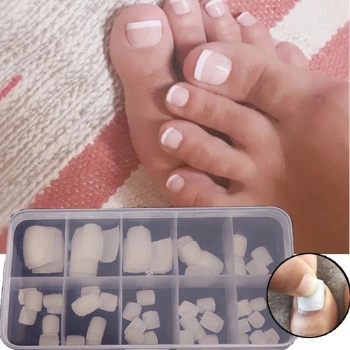 Kuku Palsu Kaki Tempel 100 Pcs Putih Natural Polos Buatan Tempel Akrilik Alami French Pedicure Fake 