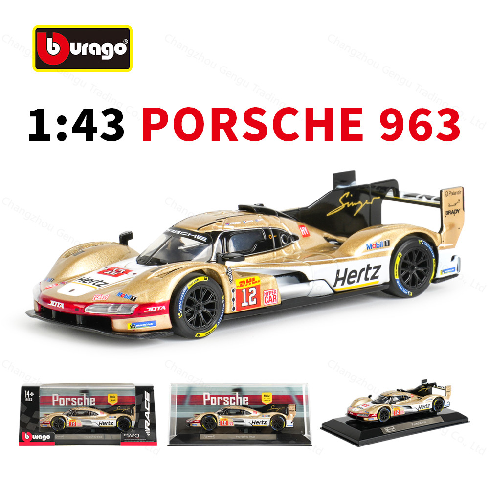 Bburago 1:43 Porsche 963 Static Die Cast Vehicles Collectible Model Racing Car Toys Acrylic Box