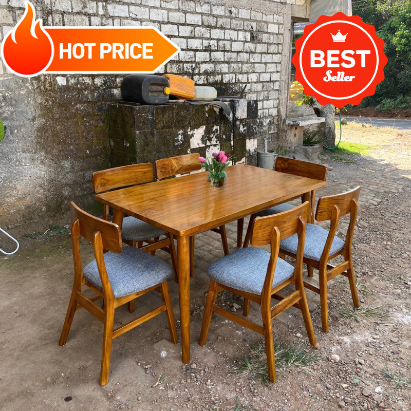 meja makan SET ROPAN SANDARAN KOTAK SET 6 kursi MEJA MAKAN ROPAN KURSI MAKAN 6 kursi KAYU JATI  TOP 