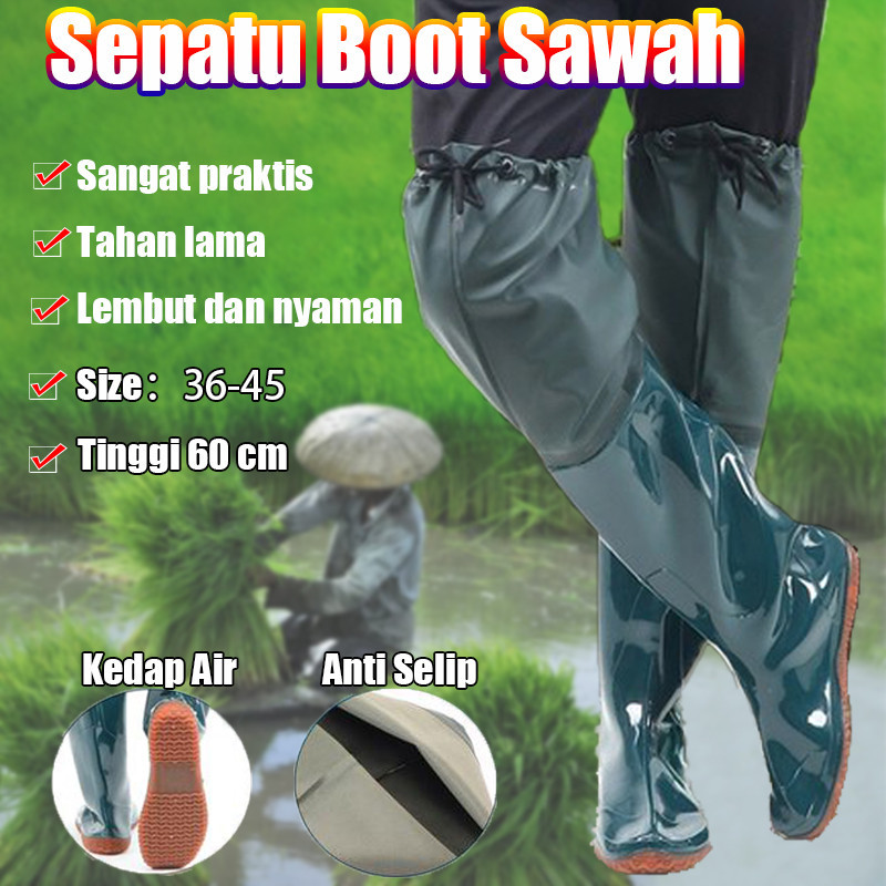 60cm Sepatu Bot Pria Wanita Sawah Petani Nelayan Mancing Multifu Impor Waterproof Sepatu Bot Tinggi 
