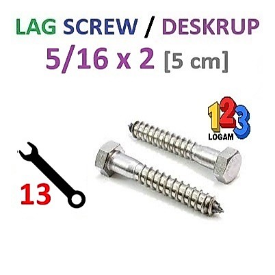 5/16 x 2" Inch Lag Screw Deskrup Baut Sekrup Kayu Fisher Kunci 13