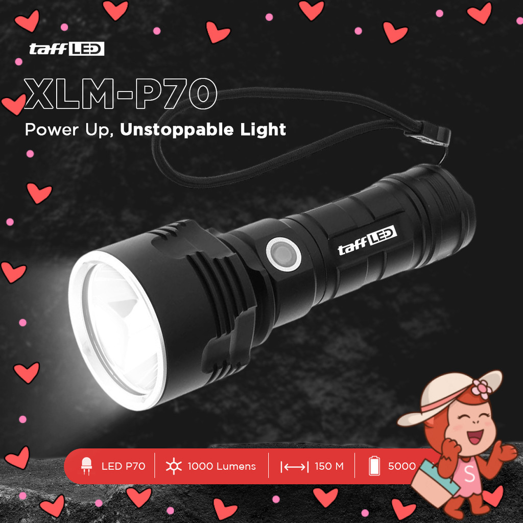 TaffLED Senter LED XLM P70 USB Rechargeable 50W 1000 Lumens - XLM-P70