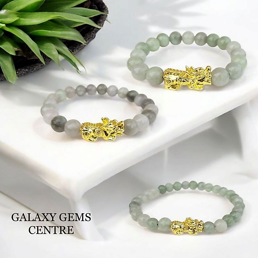 Gelang Manik Manik Giok Burma Jade Bracellet Pixiu Emas