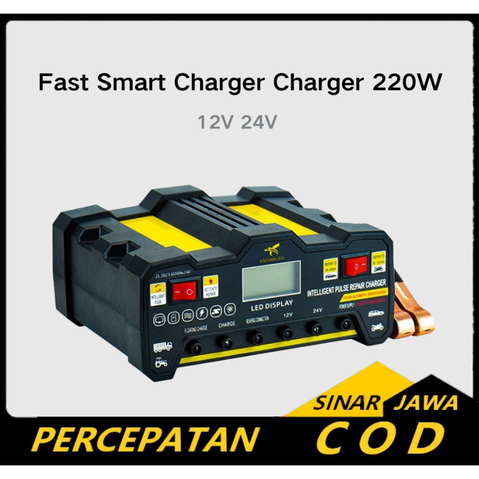 12V 24V Charger Otomatis Aki Mobil Motor Kapal Truk Automatic Fast Smart Charger 220W / 400W Charger