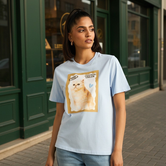 Max Fashions Cat Regular Graphic Tee Blue Light
