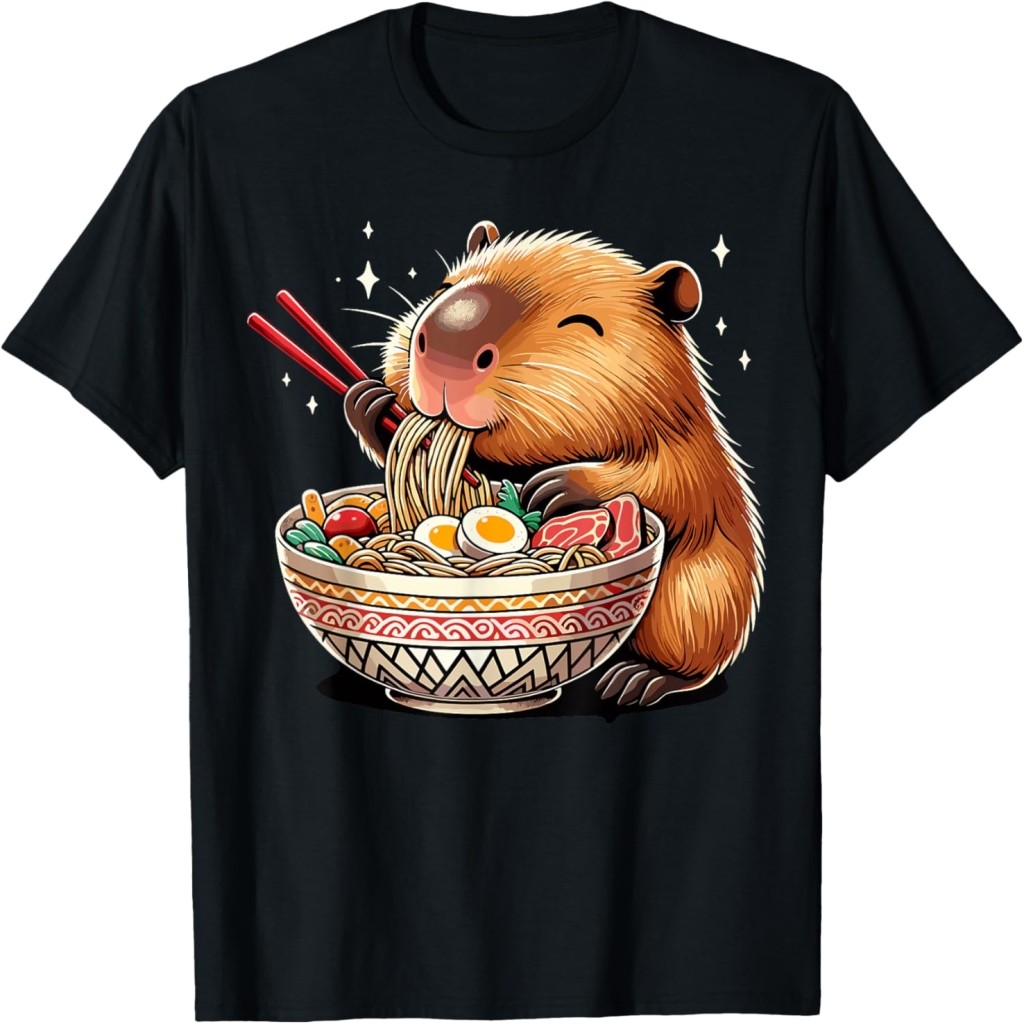 Kawa Capybara Eating Japanese Ra Noodles Capybara T-Shirt
