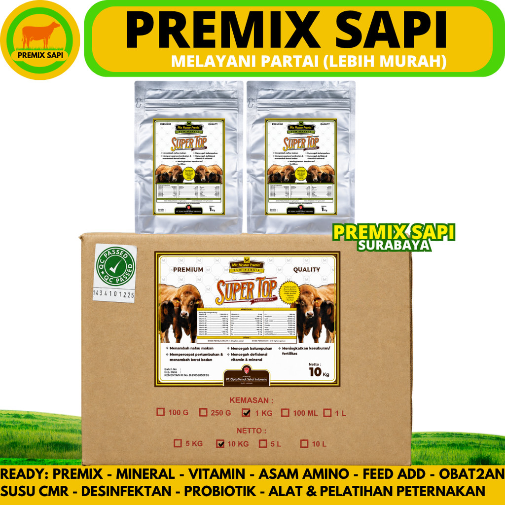MIX MASTER SUPER TOP PENGGEMUKAN 1 DUS 10 KG - Premix Pemacu Penggemukan Sapi Kambing Domba Potong