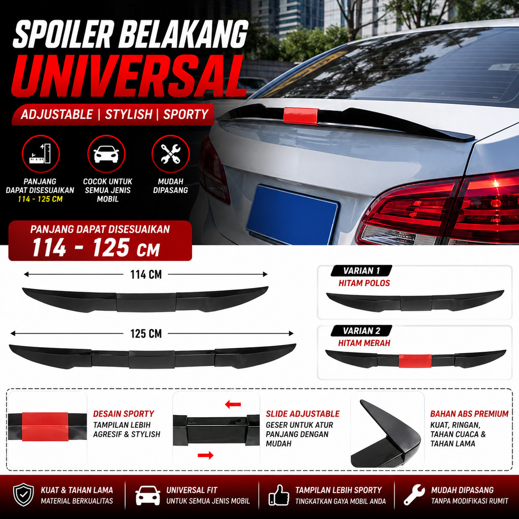 Spoiler Ducktail Sedan Universal Warna Glossy Black Tanpa Bor Modifikasi Belakang Mobil Cocok Vios A