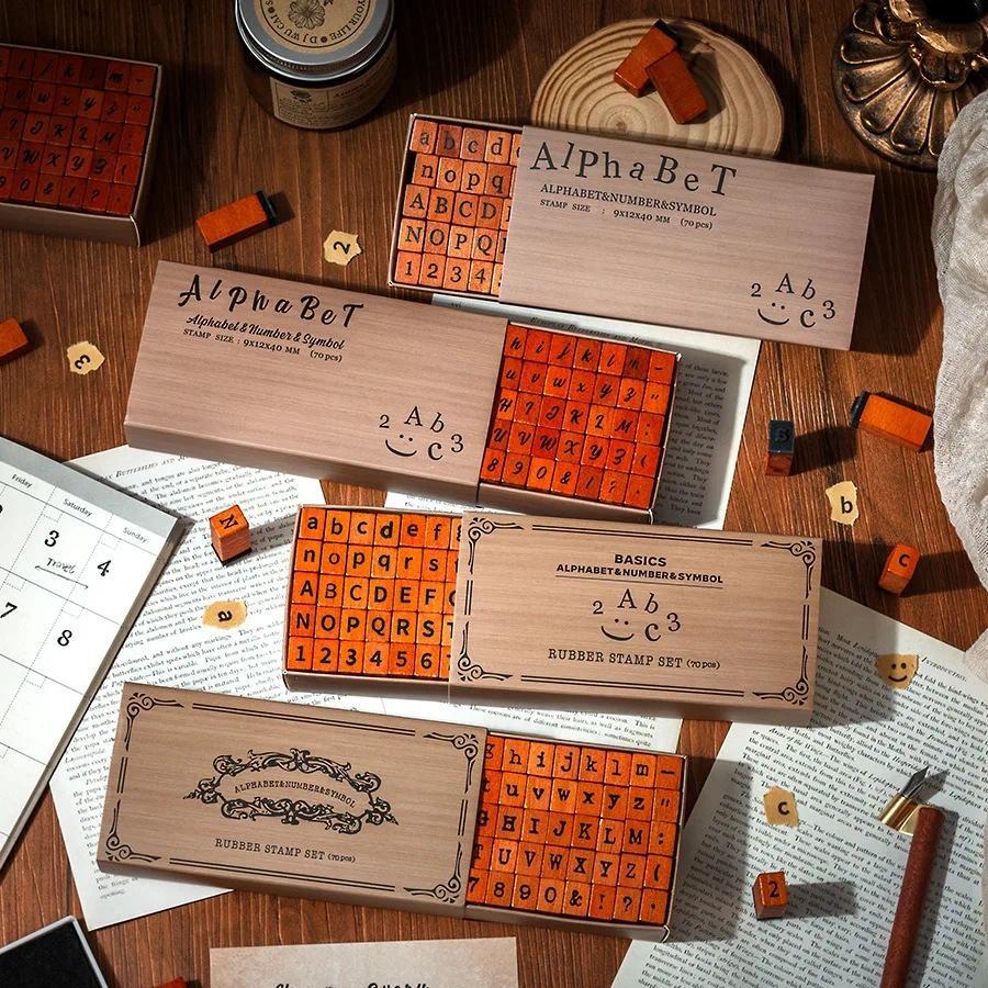 Handwriting Alphabet Number Wood Stamp Set For Scrapbooking Junk Journal Deco Stationery Vintage Let