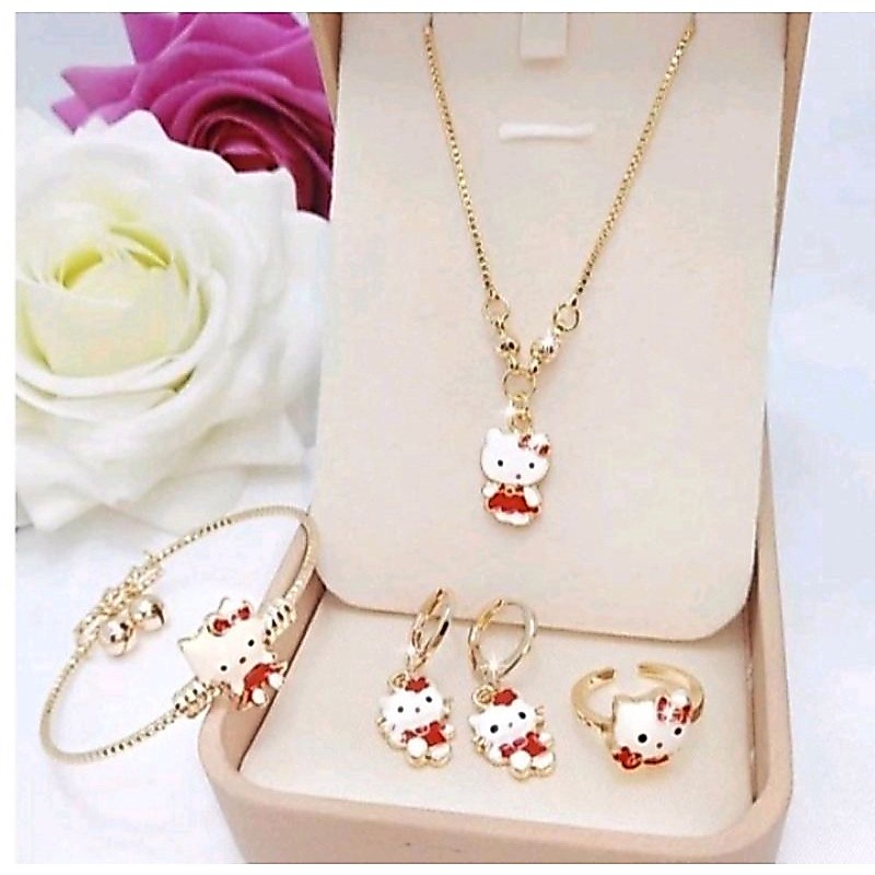 Set Perhiasan Imitasi Anak Motif Lucu Anting Gelang Kalung Cincin