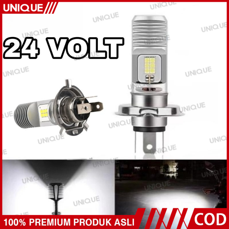 UNIQUE Lampu LED Utama Depan 24 Volt H4 Laser Gun G12A 12 Mata Titik High Low Putih D3 Truk Bus Fuso