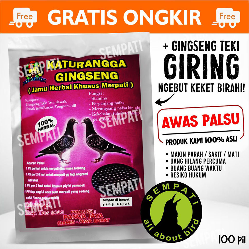 SEMPATI JAMU MERPATI KATURANGGA PANCA JAYA ISI 100 BUTIR GIRING KEKET DOPING PIL MERPATI DARA GINGSE