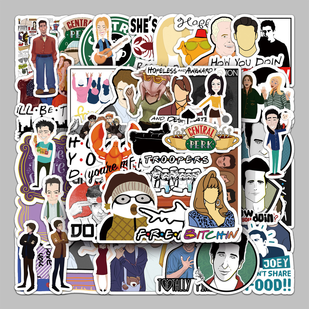 

10/30/50PCS Friends TV Show Stickers Vintage Cartoon Decals Toys DIY Scrapbooking Phone Laptop Guitar Bike Stickers Kids Gifts