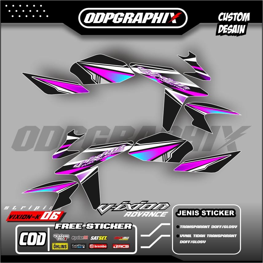 Striping Vixion NVL Transparan Glosy Bahan MaxDecal Desain Costum Warna Pink|Hijau Ready Stok K-06