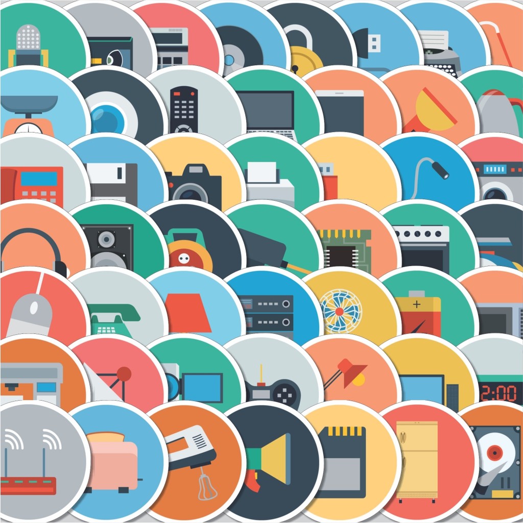 

Stiker Cutting Pack Stiker Ikon Datar Elektronik Isi 100Pcs Series Aesthetic Lucu Keren Untuk Koper Bahan Vynil