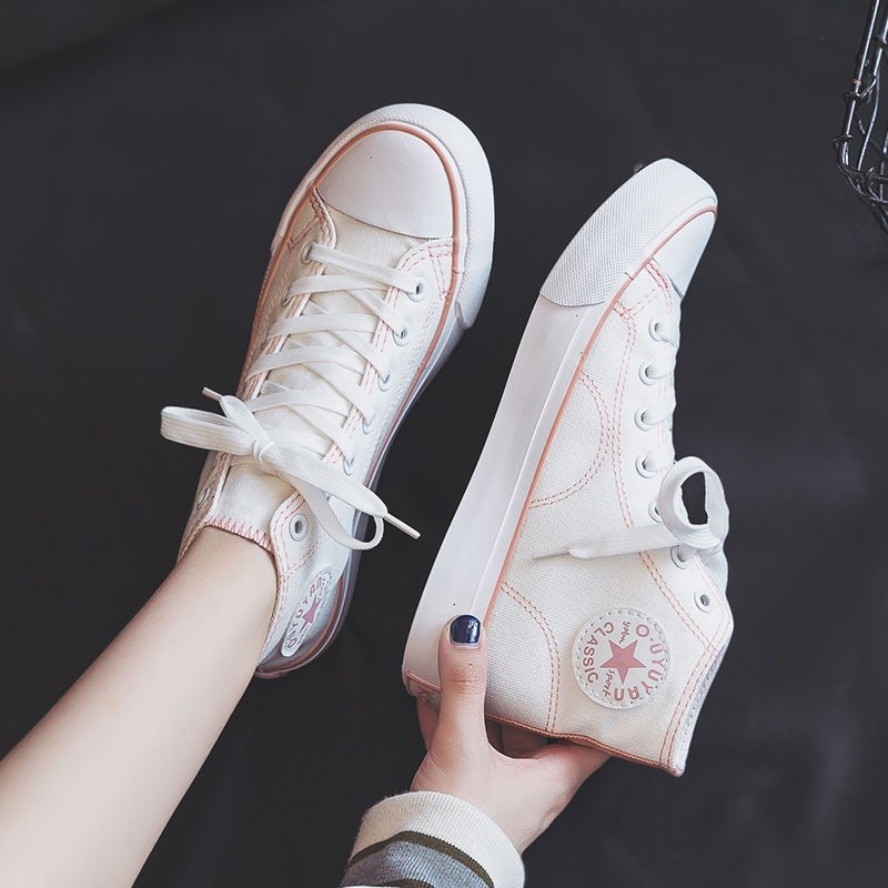 Sepatu Sneakers Import Wanita Putih Polos Garis Pink | Sepatu Sneakers Wanita Korea Hitam Polos Gari