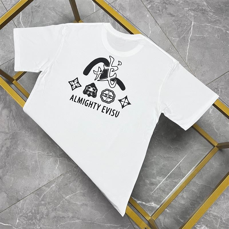 Outlets EVISU 100% Cotton Heavyweight Kaos Boxy Fit T Shirt Unisex T Shirt Vintage Pria Wanita  - Of