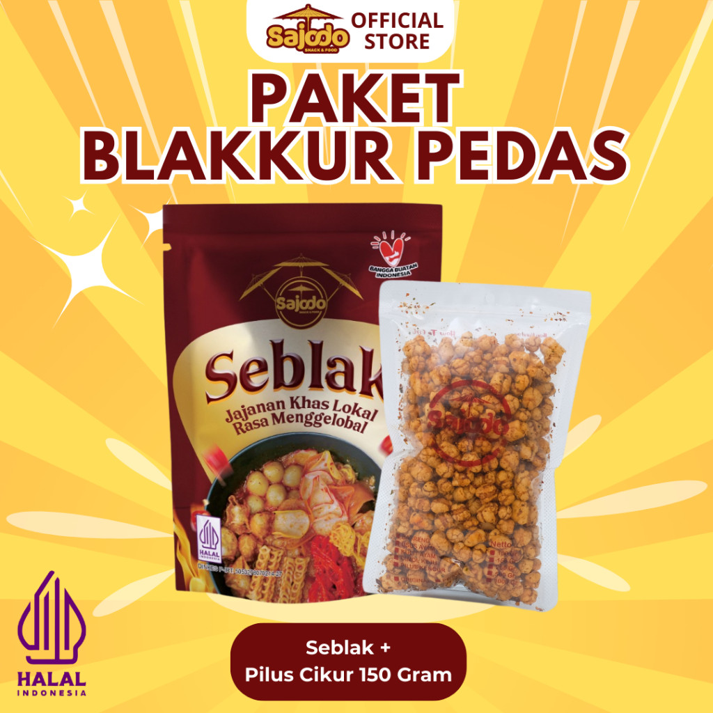 

[ TERMURAH Bisa COD ] SAJODO - PAKET BLAKKUR ( SEBLAK 195 Gram & PILUS CIKUR PEDAS JERUK 150 Gram) - Sajodo Snack & Food AV