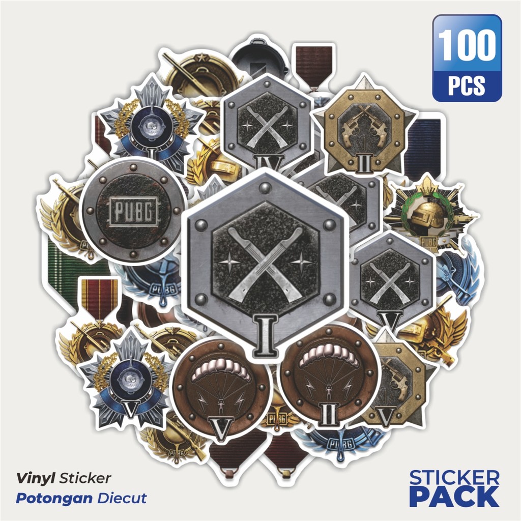 

Super Hemat! 100 PCS Stiker Game PUBG MEDALS Waterproof Aesthetic- Untuk Laptop, Motor, dan Helm - Paper Stationery Pack