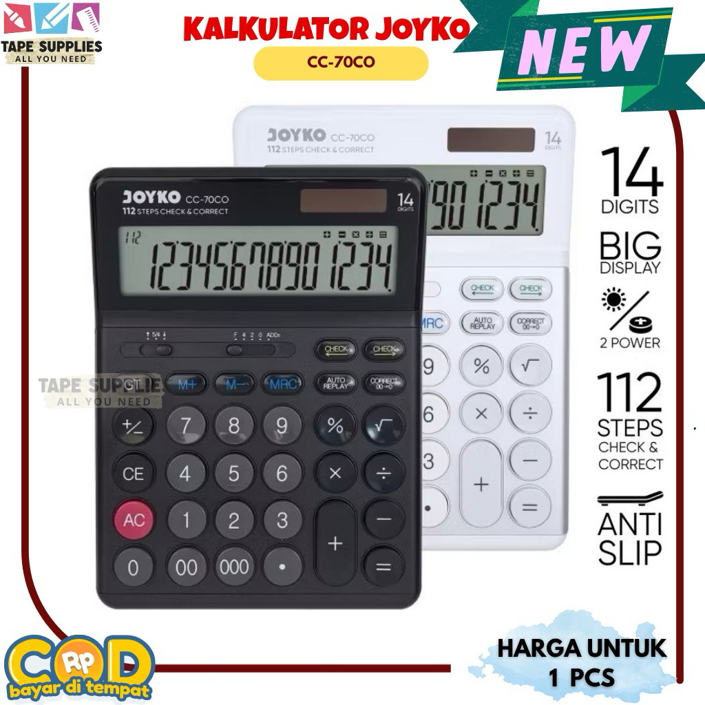 

KALKULATOR BESAR JOYKO CC-70CO 14 Digits - Model Simple Design Terbaru JOYKO - Calculator For Business & Accounting / Check & Correct