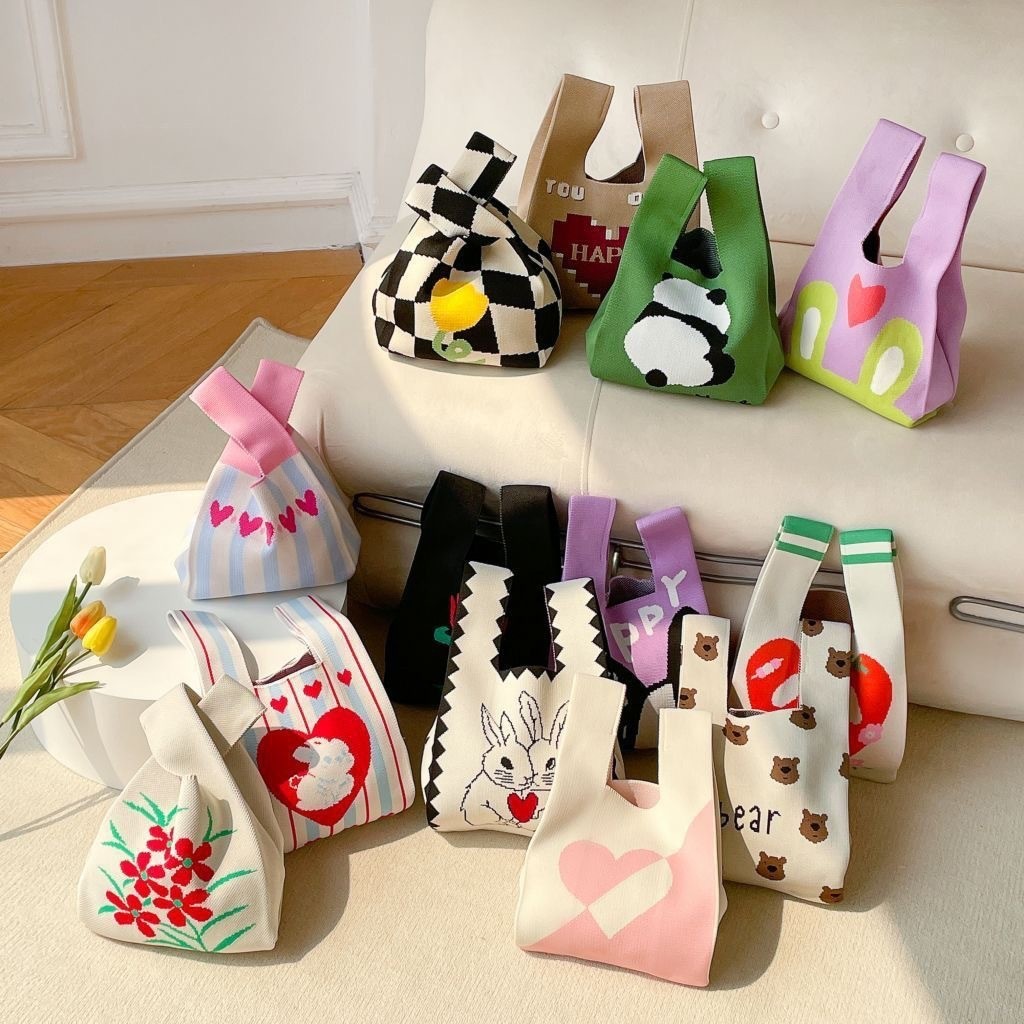 

Tas Knot Wanita Tote Bag Korean Kekinian Bag Knitted Tas Rajut Lucu Karakter Cute Kanvas