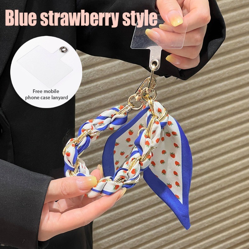 Gantungan Hp Tali Universal Silk Scarf Phone Lanyard Strap Double Buckle Metal Braided Small Chanel 