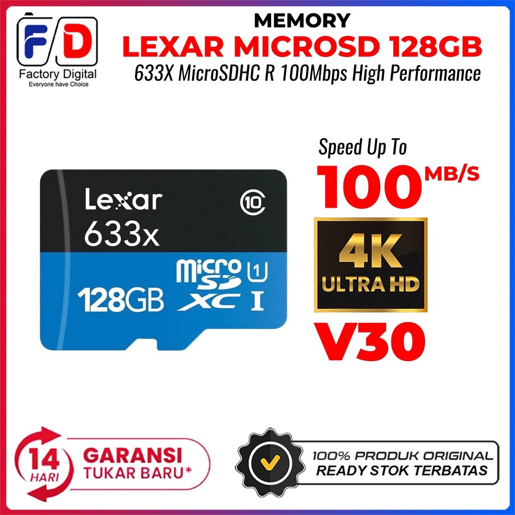 Memory Lexar MicroSD 128GB 633X MicroSDXC 100Mbps High Performance