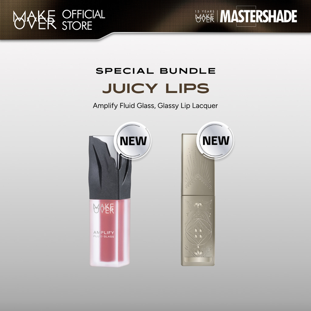 MAKE OVER Juicy Lips Bundle: NEW Amplify Glass Fluid + Glassy Lip Lacquer - Paket Ombre Lengkap Lip 