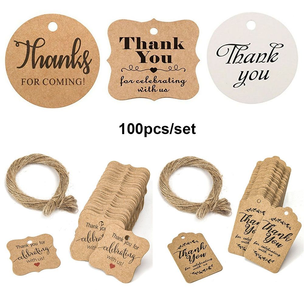 

100pcs Cards Handmade Package Wrapping Wedding Party Kraft Gift Tags Hanging Label Jute Twine Thank you
