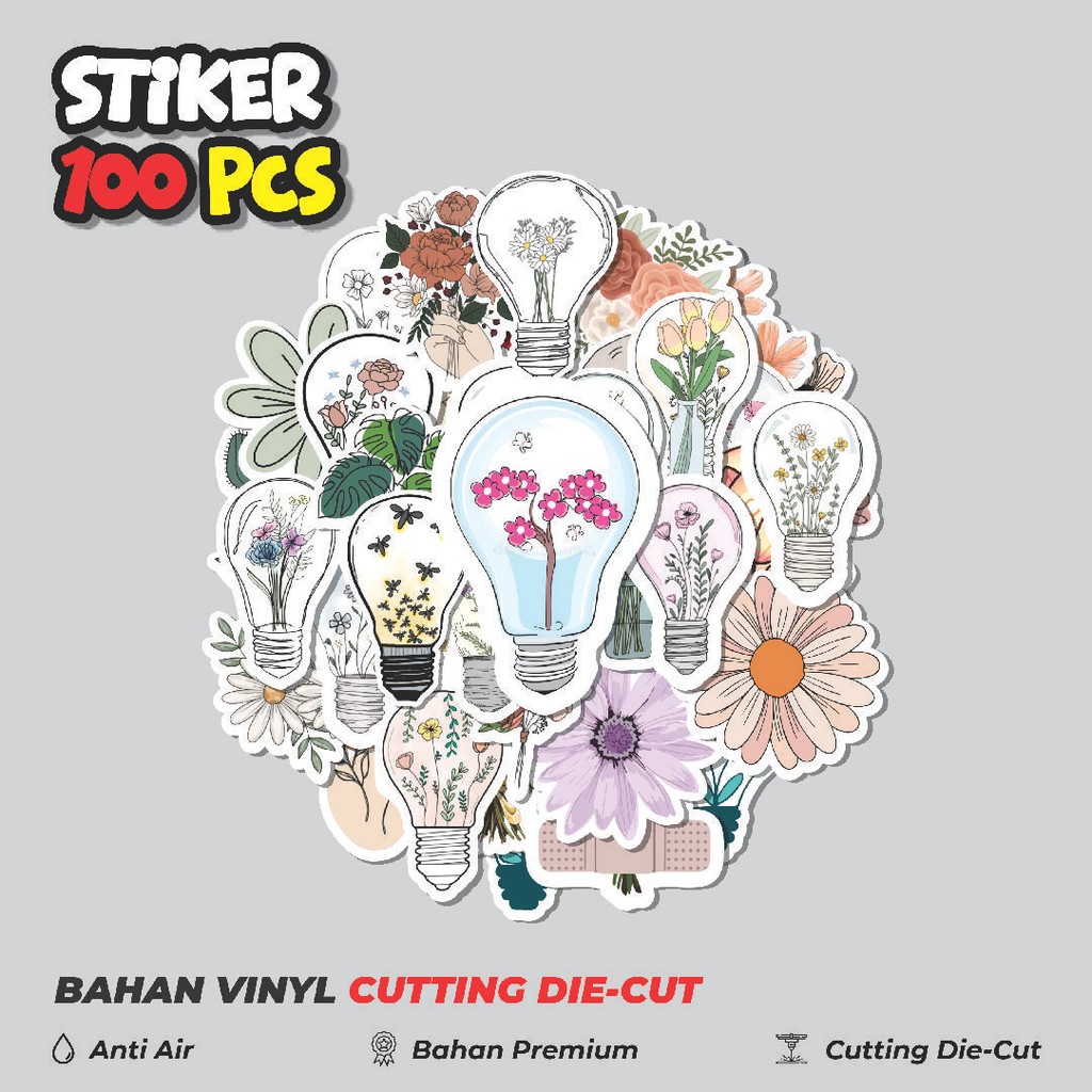 

Terbaru! 50 pcs Stiker Bulb And Flowers [Bohlam & Bunga] Dekorasi Lucu Kreatif untuk Notebook, Skateboard, HP