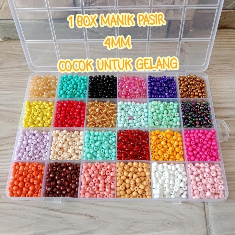 (asian mote) Gratis ongkir  1 Box Manik Pasir 4mm 6.0 Manik pasir Payet jepang 1 Box 24 warna Bahan 